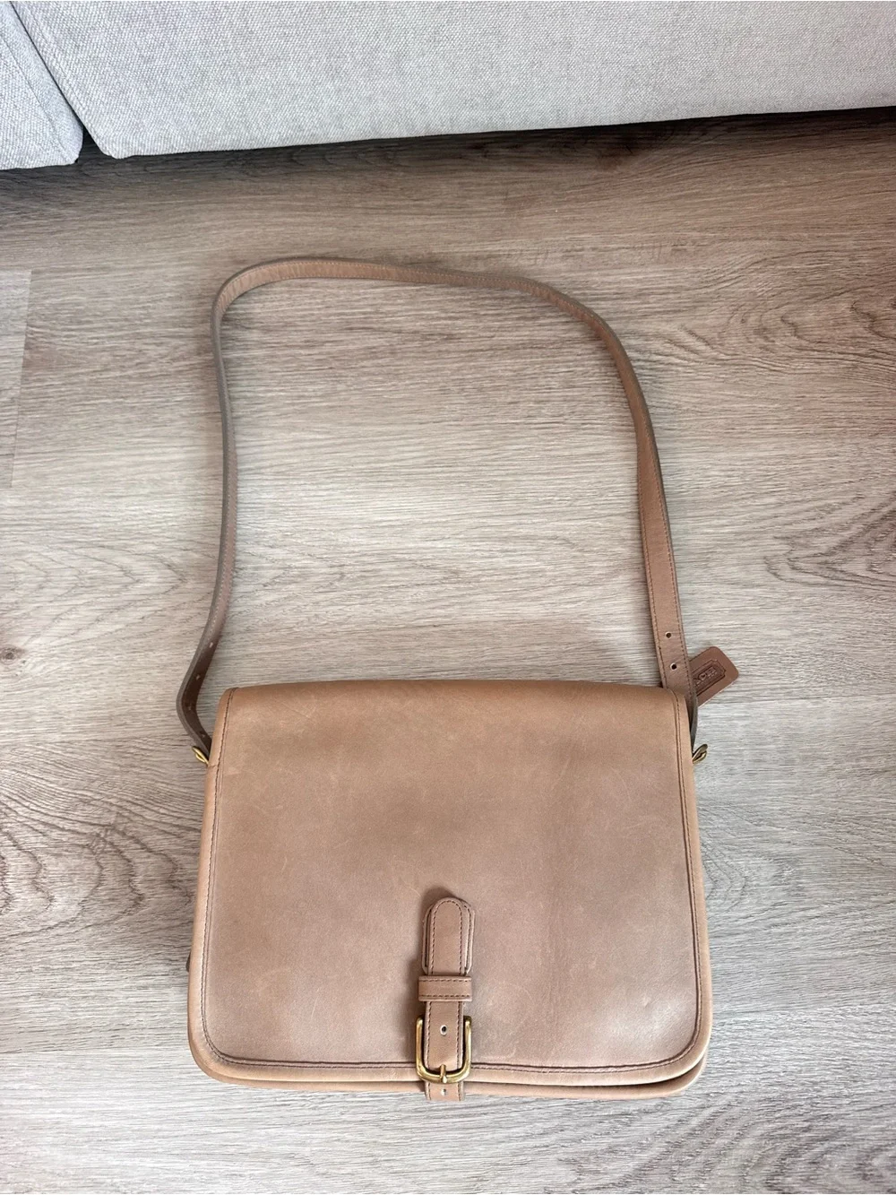 Coach Tan Leather Satchel with Gold Buckle